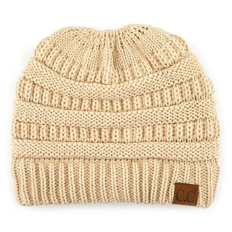 C.C Women’S Ponytail Beanie Tail Hat – Chic & Cozy Knit Winter Hat with High Ponytail Opening, Perfect for Halloween, Fall & Winter