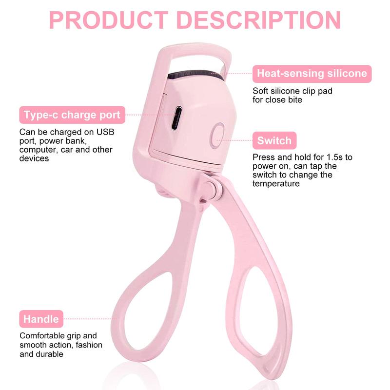 Aliver 2 Modes Heated Electric Eyelash Curler Cosmetics Curling Mascara Beauty Products Makeup Tool Pink
