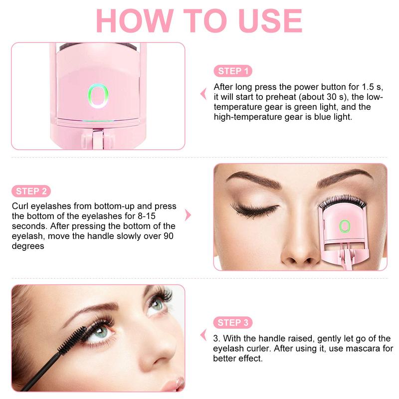 Aliver 2 Modes Heated Electric Eyelash Curler Cosmetics Curling Mascara Beauty Products Makeup Tool Pink