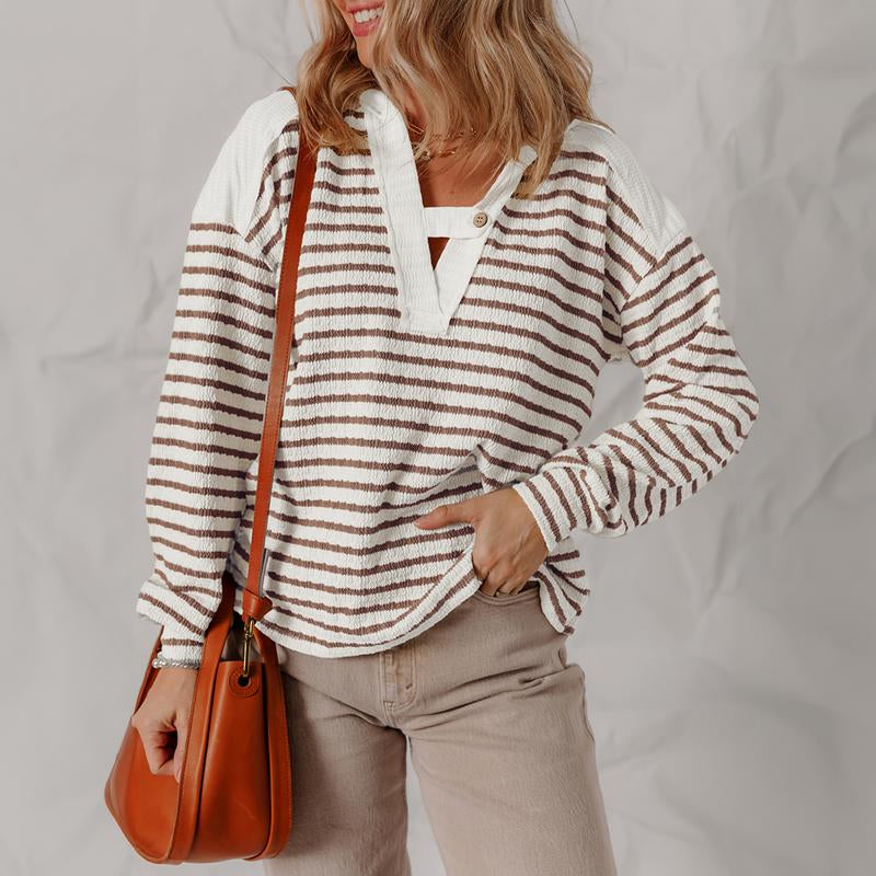 Asvivid Fall Clothes for Women Striped Hooded V Neck Casual Long Sleeve Top Comfy & Stylish Everyday Wear Casual Tops Blouse Shirts