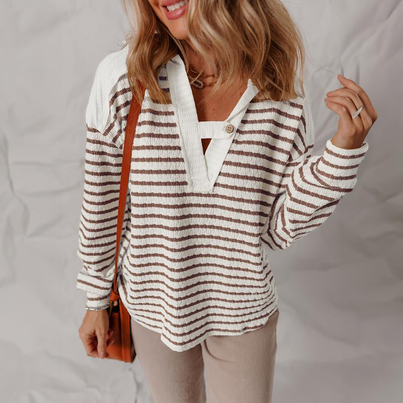 Asvivid Fall Clothes for Women Striped Hooded V Neck Casual Long Sleeve Top Comfy & Stylish Everyday Wear Casual Tops Blouse Shirts