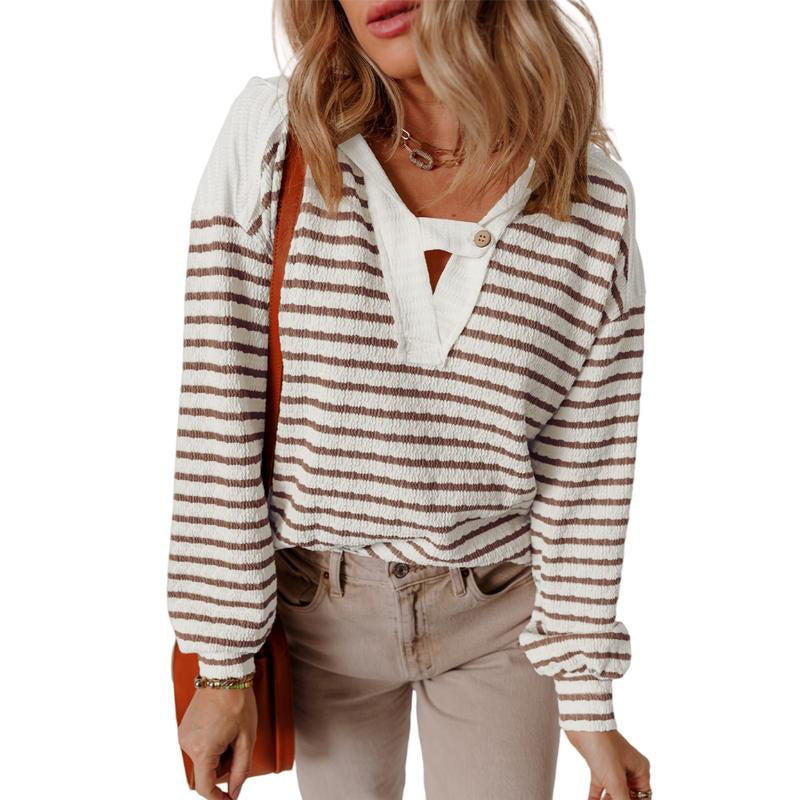Asvivid Fall Clothes for Women Striped Hooded V Neck Casual Long Sleeve Top Comfy & Stylish Everyday Wear Casual Tops Blouse Shirts