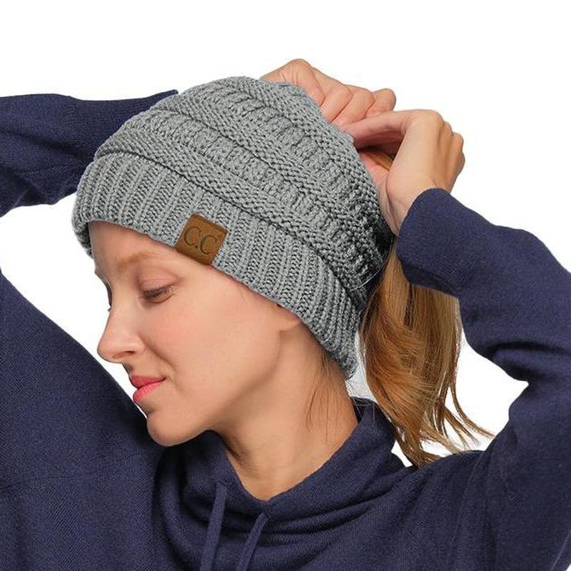 C.C Women’S Ponytail Beanie Tail Hat – Chic & Cozy Knit Winter Hat with High Ponytail Opening, Perfect for Halloween, Fall & Winter