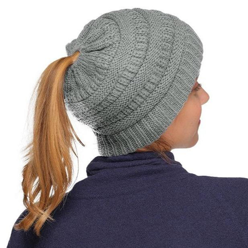 C.C Women’S Ponytail Beanie Tail Hat – Chic & Cozy Knit Winter Hat with High Ponytail Opening, Perfect for Halloween, Fall & Winter