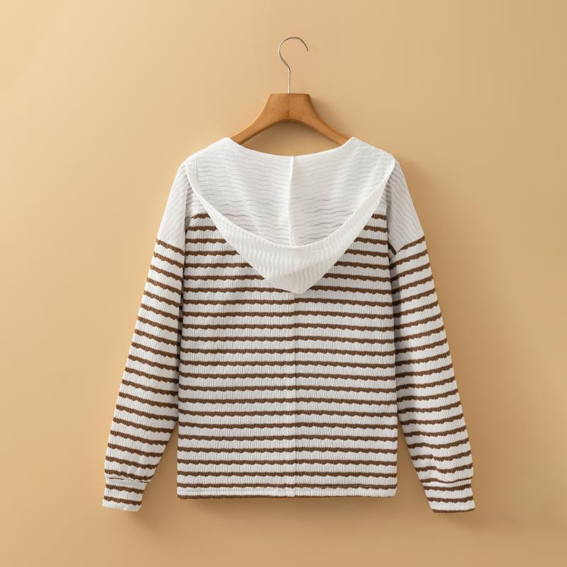 Asvivid Fall Clothes for Women Striped Hooded V Neck Casual Long Sleeve Top Comfy & Stylish Everyday Wear Casual Tops Blouse Shirts