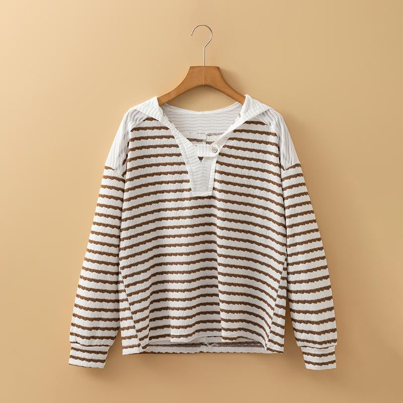 Asvivid Fall Clothes for Women Striped Hooded V Neck Casual Long Sleeve Top Comfy & Stylish Everyday Wear Casual Tops Blouse Shirts