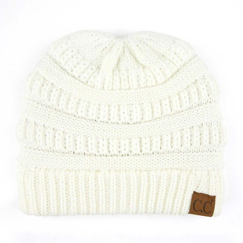 C.C Women’S Ponytail Beanie Tail Hat – Chic & Cozy Knit Winter Hat with High Ponytail Opening, Perfect for Halloween, Fall & Winter